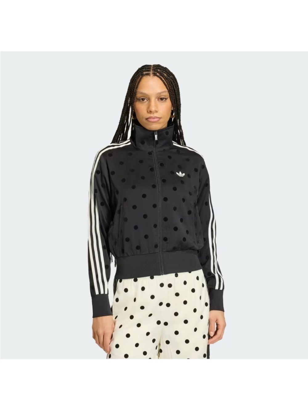 NWT Adidas Originals Black Satin Polka Dots TT Track Top Size Large